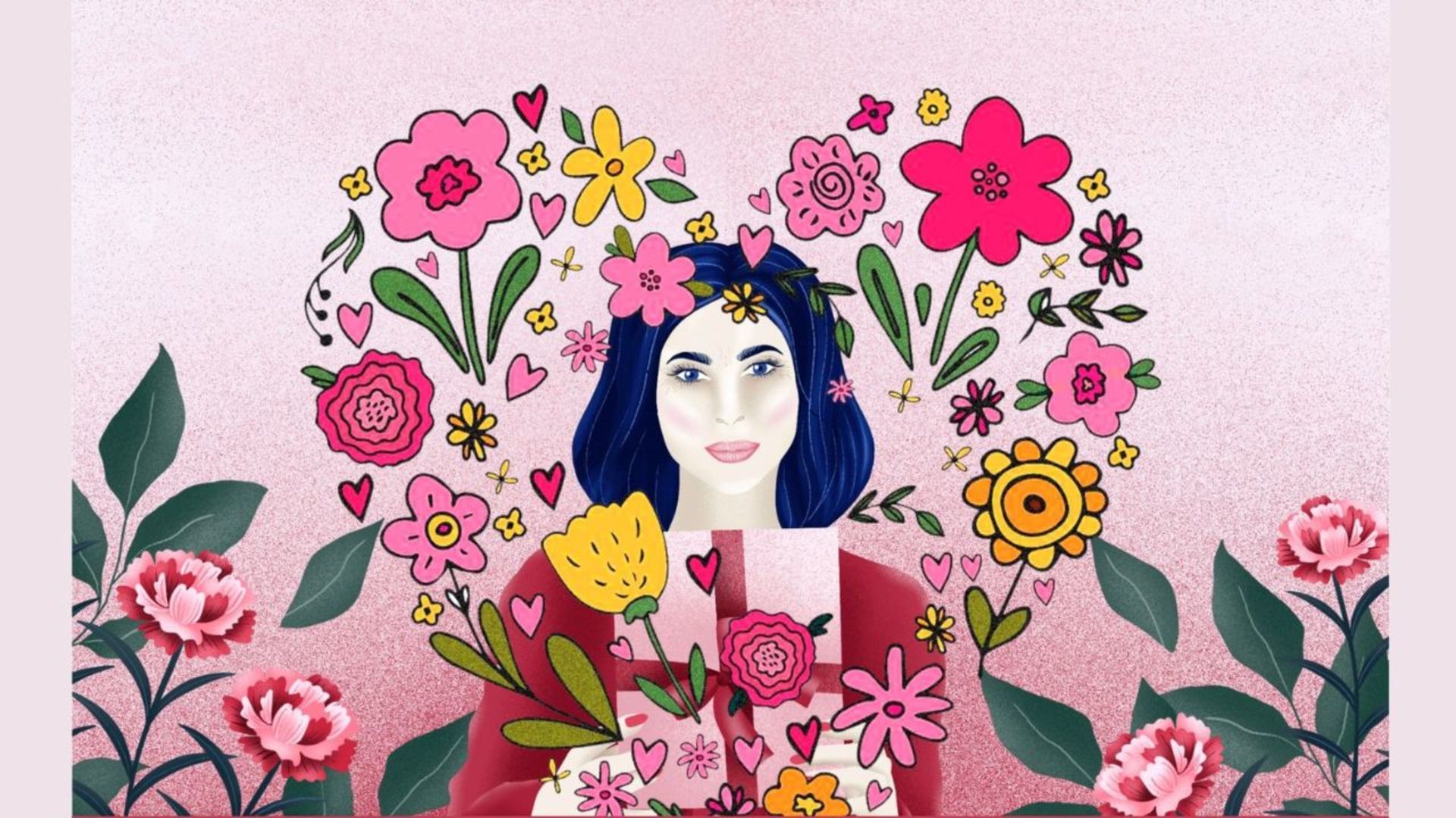 Ilustracja kobiety z kwiatami