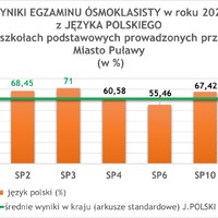 WYNIKI EGZAMINU ÓSMOKLASISTY w roku 2024  z JĘZYKA POLSKIEGO  w szkołach podstawowych prowadzonych przez Miasto Puławy  (w %)